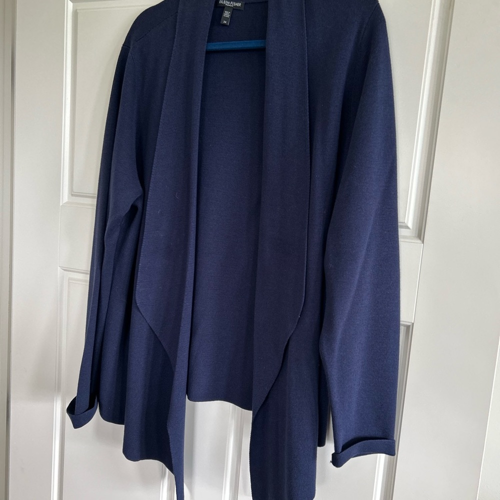 Eileen Fisher Blue Cardigan Sweater Lightweight Open Front